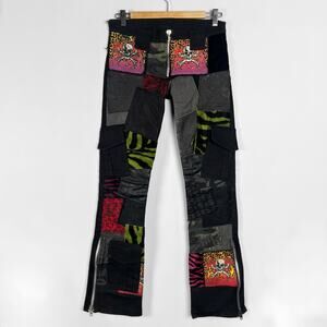 Rare Y2K Serious Los Angeles Patchwork Pants LA Clothing Goth Punk Black Jeans
